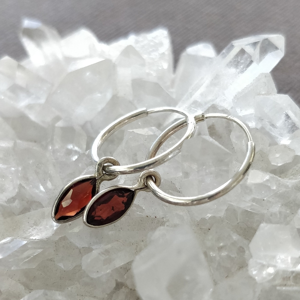 Garnet sterling hoop earrings